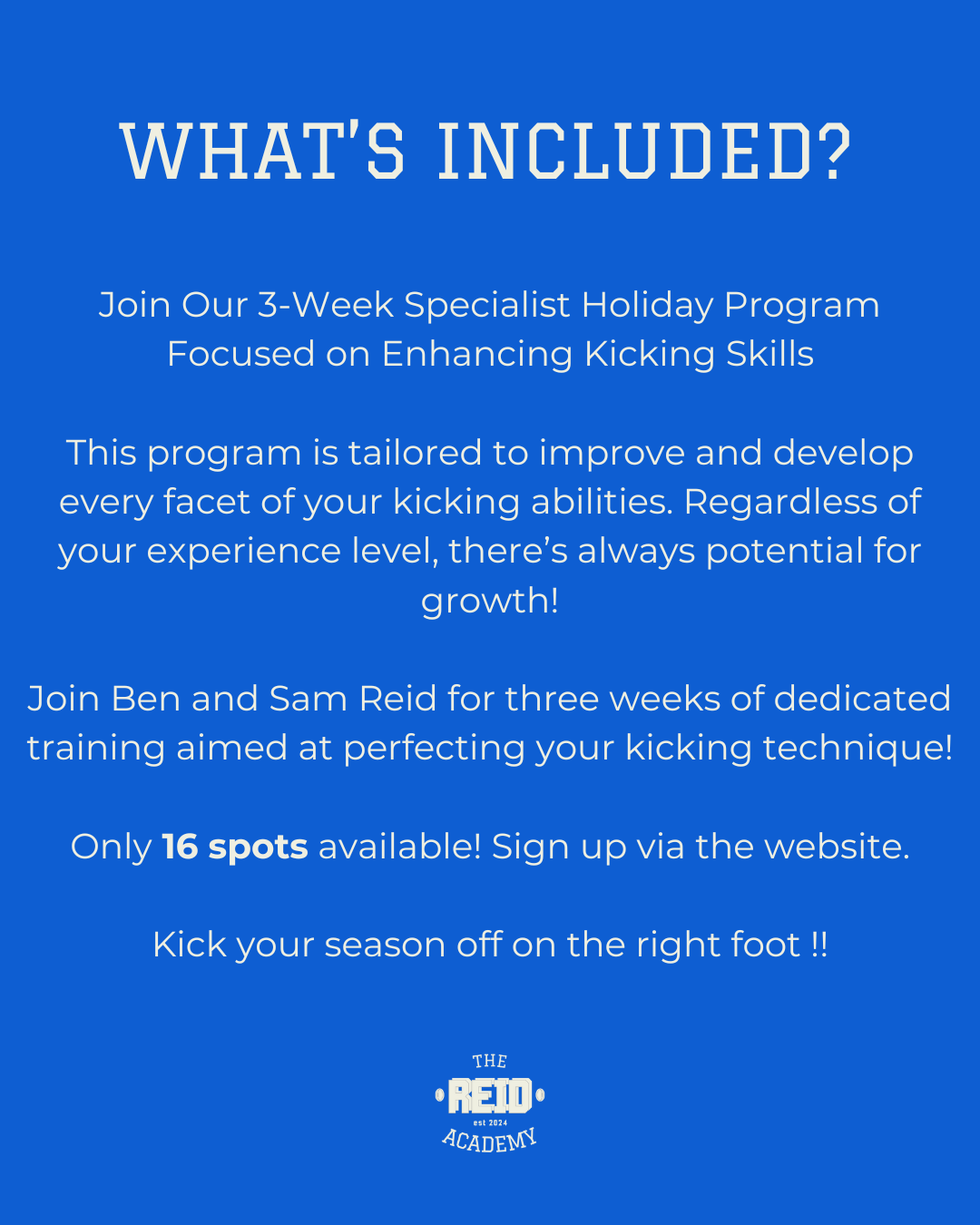 Specialised Kicking Program - 25th APRIL