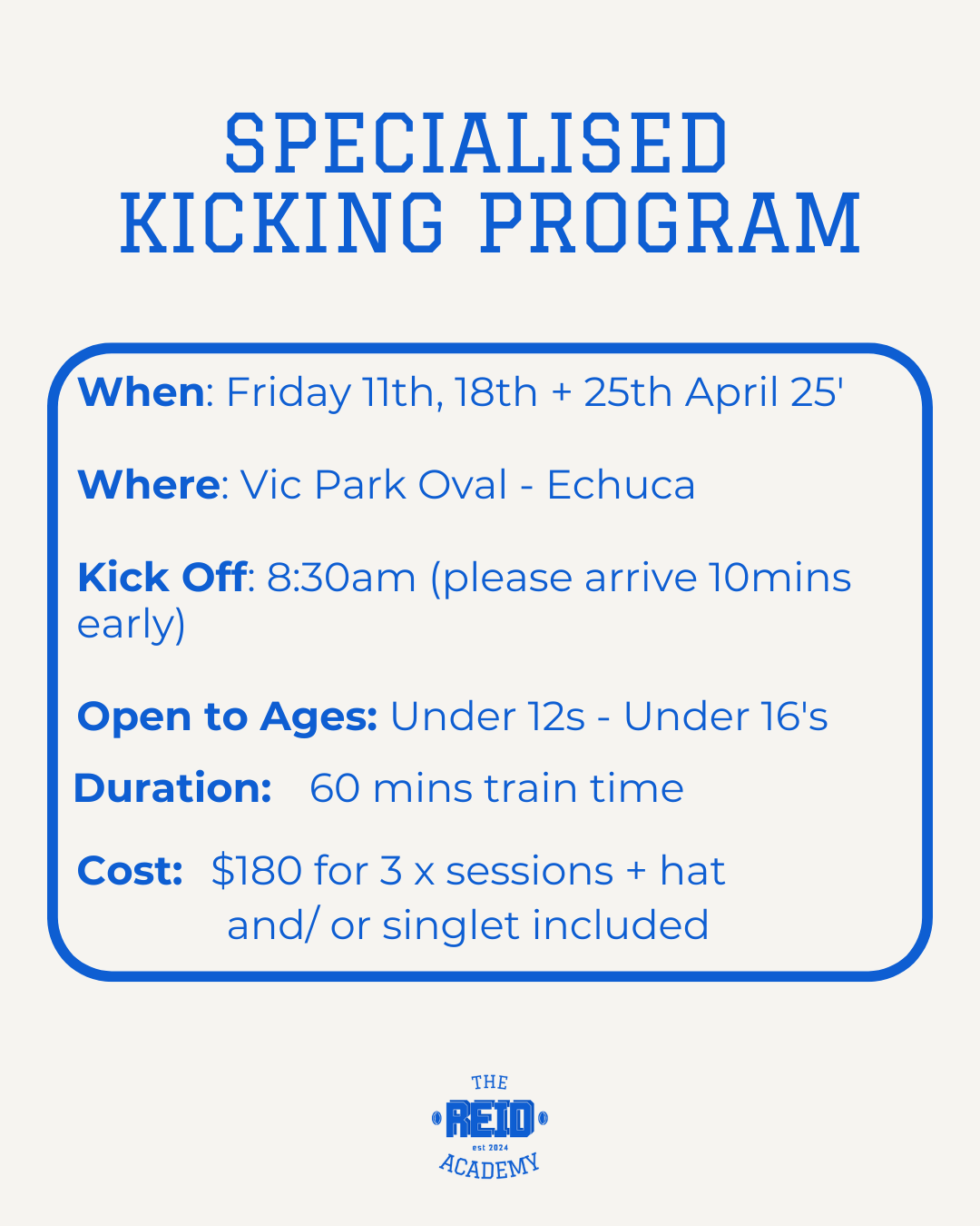 Specialised Kicking Program - 25th APRIL